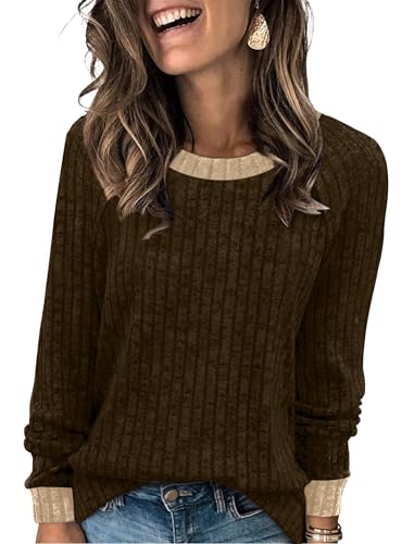 Fall Outfits for Women 2026 Long Sleeve Shirts for Women Tops Trendy Womens Sweaters Lightweight Fashion Business Dressy Casual School Outfits for Teachers Work Chocolate Brown (X-Large / 05-brown)