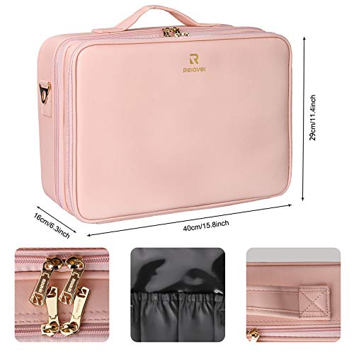 Makeup Case Large Makeup Bag Professional Train Case 16.5 inches Travel Cosmetic Organizer Brush Holder Waterproof Makeup Artist Storage Box (Large / Pink)