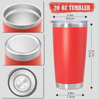 20oz Tumbler Insulated Coffee Tumblers with Lid Stainless Steel Red 8P (Red)