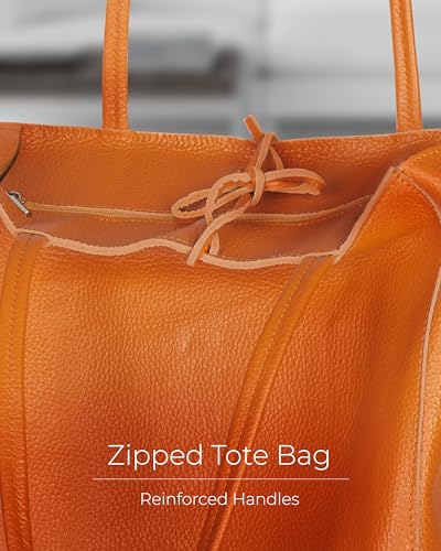 Genuine Italian Leather Tote Bag for Women (Orange)