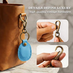 4 Pack Genuine Leather Airtag Holder Compatible with Apple AirTag Keychain 2nd & 1st Gen (Pink/Light Blue/Yellow/True Red)