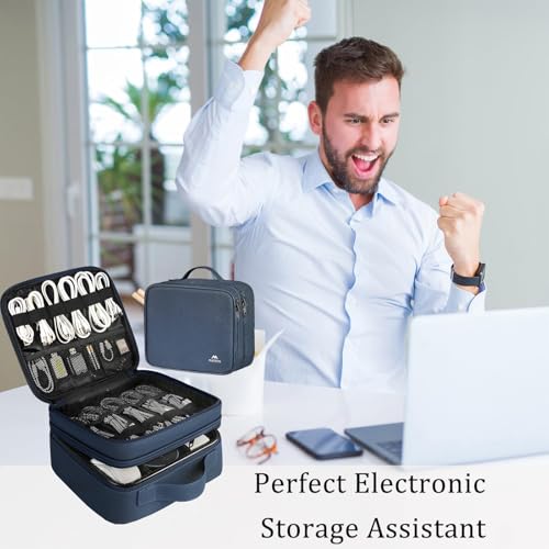 Cord Organizer Case with Adjustable Divider (Blue / Medium)