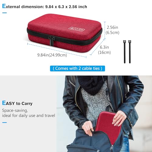 Hard Travel Electronic Organizer Case for MacBook Power Adapter Chargers Cables Power Bank Apple Magic Mouse Apple Pencil USB Flash Disk SD Card Small Portable Accessories Bag (Wine / Large - 9.9 x 6.3 x 2.6 Inch)
