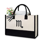 Embroidery Constellation Canvas Bag for Women (Black & White / Constellation-scorpio)
