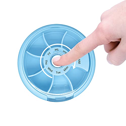 Weekly Pill Organizer 7 Compartment Rotating Pill Box for Daily (Sky Blue)