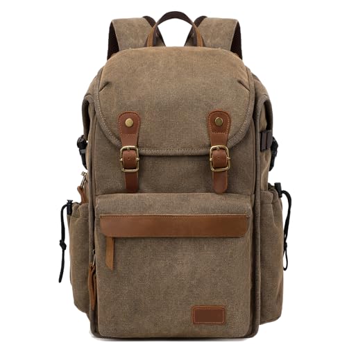 Vintage Canvas Camera Backpack (Coffee)