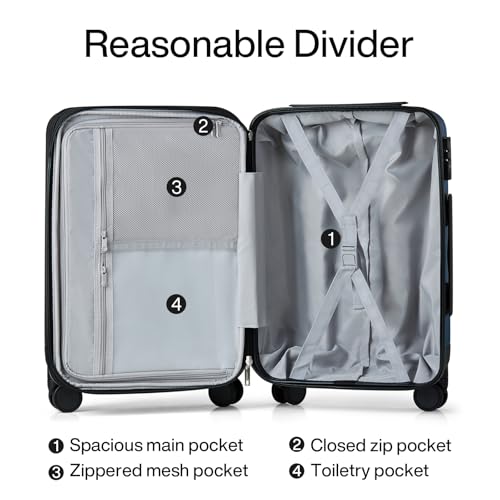 24 Inch Expandable Medium Checked Luggage with 8 Spinner Wheels (24 Inch EXT / Dark Blue)