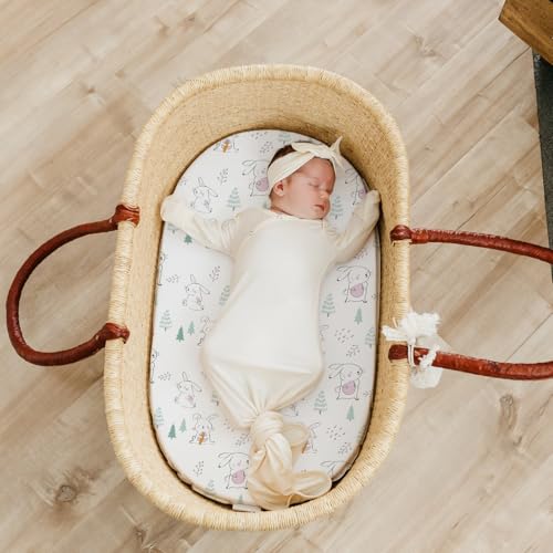 Stretch Fitted Bassinet Sheet Set BROLEX 2 Pack Cradle Sheets for Bassinet Pad (Pink-bellied Rabbit / 32x16 Inch)