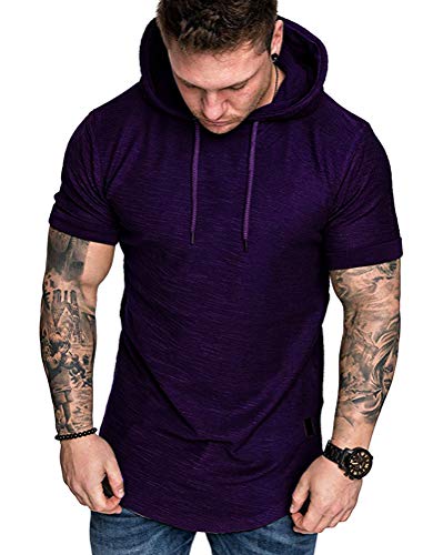 Mens Fashion Hoodies Sport Pullover Solid Color Shirt Workout Lightweight Tops Purple X (X-Large / Purple1)
