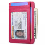 Slim Minimalist Front Pocket RFID Blocking Leather Wallets for Men and Women (Small / Lichee Red)