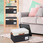 Fabric Storage Bins with Lids 6 Pack (Large-6 Pack / Black with White)