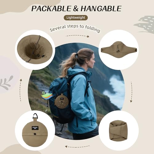 Waterproof Bucket Hats for Woman UPF 50+ Sun Hat Khaki (Khaki)