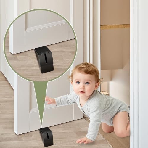 8 Pack Adjustable Spring Door Stoppers Heavy Duty (Black-B)