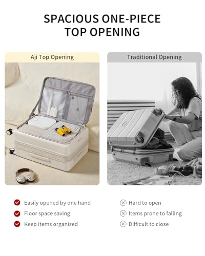 Expandable Top Open 24 Inch Checked Luggage with Spinner Wheels (Coconut White / Checked-Medium 24-Inch)