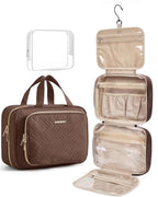 Toiletry Bag Hanging Travel Makeup Organizer with TSA Approved Transparent Cosmetic Bag Makeup Bag for Full Sized Toiletries（Coffee Brown） (Coffee Brown / Large)