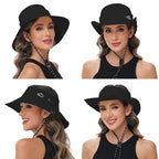 Sun Hats for Women Bucket Hat UV Protection Fishing Hat Wide Brim Safari Hats 2 in 1 Zip (1pack-black)