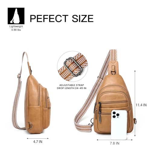 Sling Bag for Women Cross Body Purse Fanny Pack Sling Backpack Vegan Leather Over Shoulder Crossbody Handbag Travel Gifts Tan (Tan)