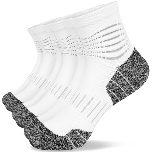 Ankle Compression Socks for Men Athletic Running Socks with Cushioned Support 3 Pairs (Large / Zoned Cushion-white(3 Pairs))