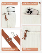Lunch Bag for Women Men Cute Corduroy Lunch Tote Bags Reusable Insulated Lunch Box Large Capacity Reusable Insulated Cooler for Work Picnic or Travel (Corduroy White brown-13L / 13L)