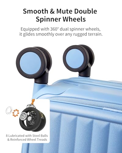 Expandable Top Open 28 Inch Checked Luggage with Spinner Wheels (Blueberry Blue / Checked-Large 28-Inch)