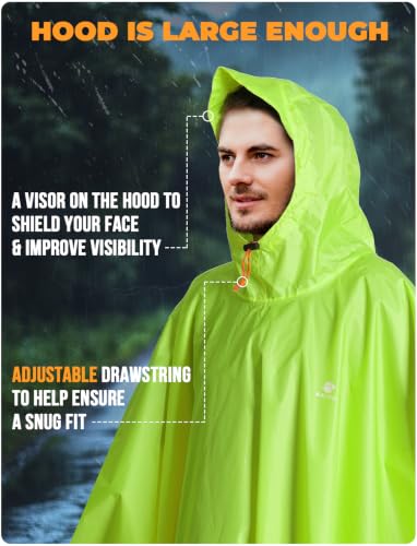 Hooded Rain Poncho for Adult Waterproof Lightweight Raincoat (Greenyellow)