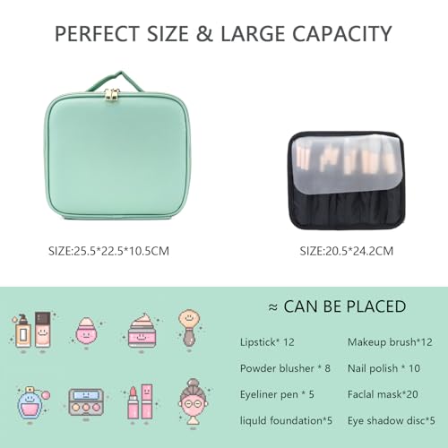 Makeup Bag with Led Mirror (Light Green / with LED mirror and a 10x mirror)