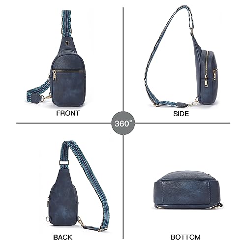 Sling Bag for Women Vegan Leather Small Fanny Pack Crossbody Bags Chest Bag for Women Navy Blue (2-navy Blue)
