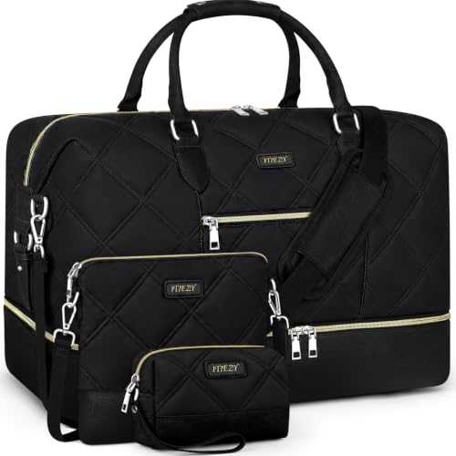 Weekender Bag for Women 21.5" Travel Duffel Large Carry On Bag 3PCS (Large / 8c-Black)