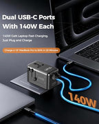 140W Max GaN Universal Travel Adapter for Europe UK US 200+ Countries (GaN140W-Black+Orange)