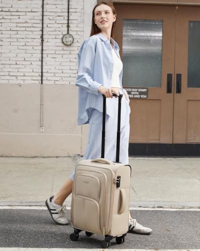 Carry On Luggage 22x14x9 Airline Approved (Khaki / 22 inch_Carry on)