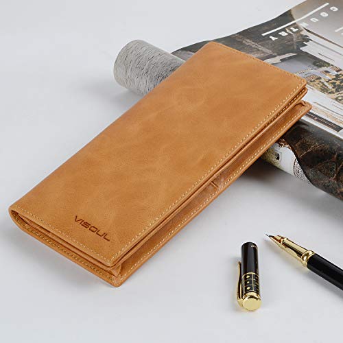 Leather Checkbook Cover Wallet for Men with RFID Blocking (Tan)