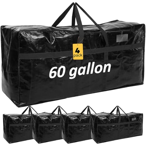 4 Pcs 60 Gallon Extra Large Moving Bags Heavy Duty Storage Bag (60 Gallon / Black)