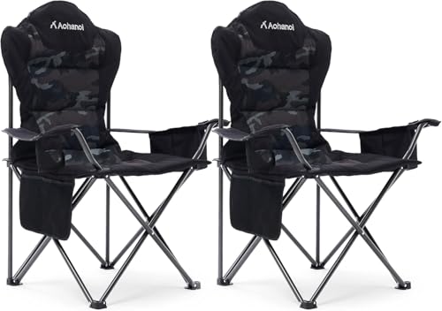 Heavy Duty Camping Chairs for Adults with Cup Holder & Cooler Bag (Camo | 400lbs)