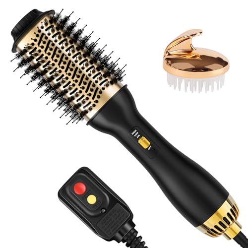 4-in-1 Hot Air Brush with Oval Barrel - Salon-Grade Styling Tool for All Hair Types (Golden)
