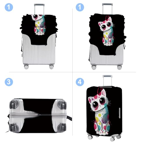 Colorful Cat Luggage Cover Washable Suitcase Protector Anti (Colorful cat / M(24-26inch suitcase))