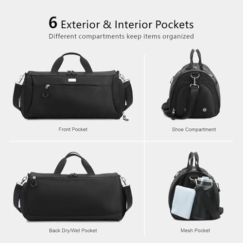 Gym Bag for Women & Men (Black / Large - 23 x 12 x 12″)