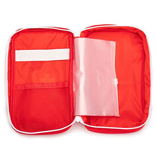 First Aid Bag Tote Empty Small First Aid Kit Bag Outdoor Travel Rescue Pouch First Responder Medicine Bag Pocket Container for Car Home Office Sport Outdoors (Red Handle)