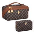 Initial Makeup Bag Personalized Gift for Women Teen Girls (Coffee / F)