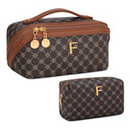 Initial Makeup Bag Personalized Gift for Women Teen Girls (Coffee / F)