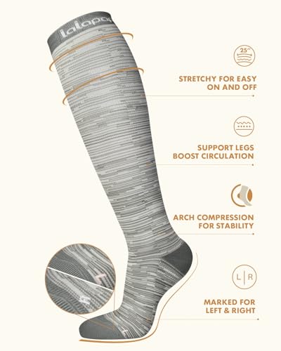 Thick Soft Cotton Compression Socks (Purple and Grey Stripes / Small-Medium)
