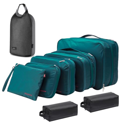 BeeNesting Waterproof Compression Packing Cubes 5 (Dark Green / 8-Piece Set)
