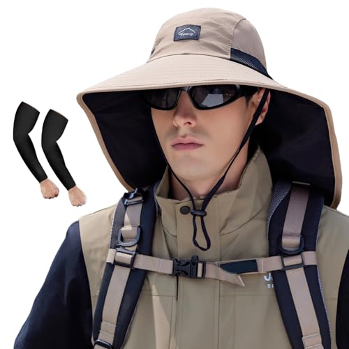 Outdoor Sun Hat for Men Women (1pack-khaki/Arm Sleeves)