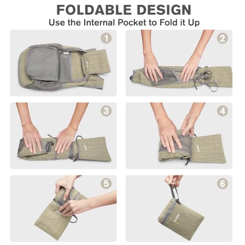 10 15L Small Rucksack Foldable Backpack Lightweight Packable Daypack Travel Outdoor Hiking Shoulder Bag (Beige / 20L)