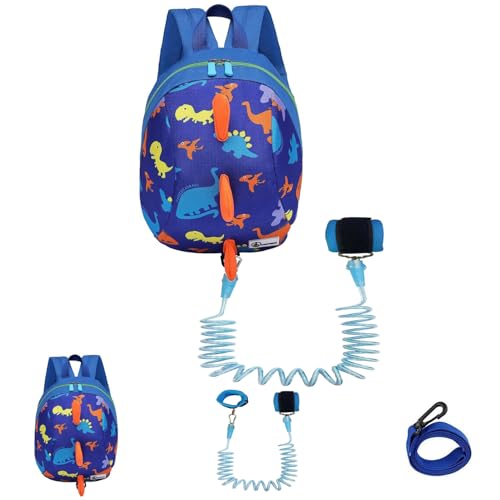 Toddler Mini Dinosaur Backpack with Child Leash (Deep Blue-a)