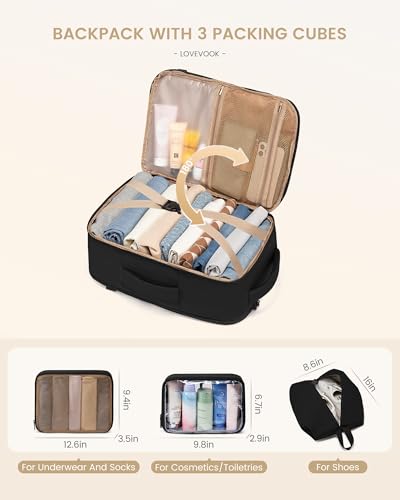 Travel Backpack for Women & Men (Black-white-brown / 18 Inch - 4 Pcs)