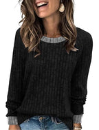 Fall Outfits for Women 2026 Black Long Sleeve Shirts for Women Casual Tops Trendy Womens Sweaters Lightweight Fashion Winter Clothing Business Dressy Crewneck Knit Color Block XL (X-Large / 02-black)