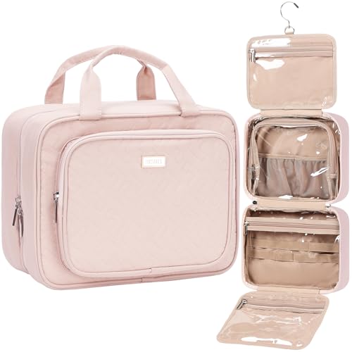 Travel Toiletry Bag for Women Hanging Organizer Makeup Case Pockets (Pink / Medium)