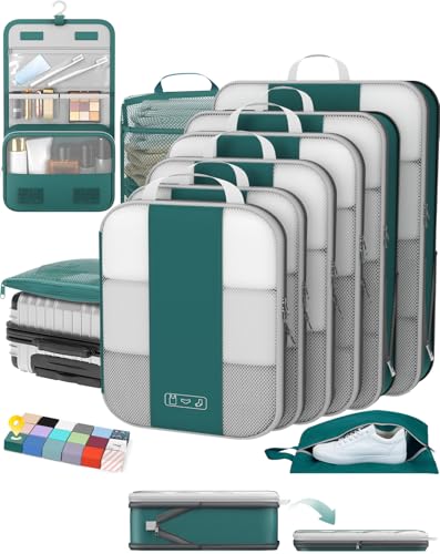 10 Set Compression Packing Cubes for Travel Essentials (Dark Blue Green)