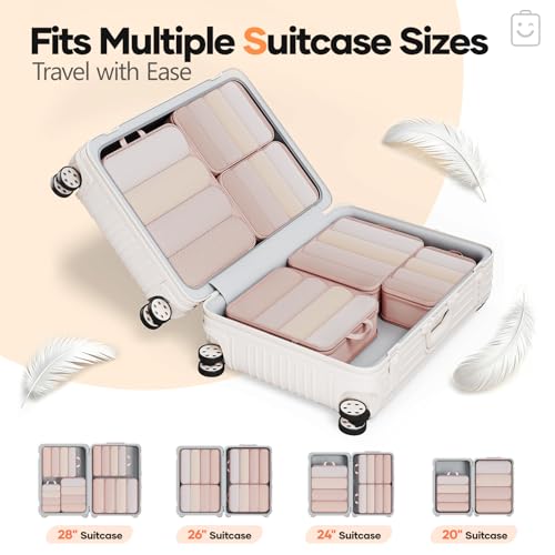 6/9/11 Set Compression Packing Cubes for Travel Essentials,Compressible Expandable Large Luggage Suitcase Organizer Bags for Clothing,Space Saver Bags with Over 1000 pcs of Mesh Holes(Beige) (Beige / 6 set)