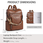 Vegan Leather Laptop Backpack for Women 15.6 inch Work Backpack Fashion Travel Backpack Purse for Business College (Brown01)